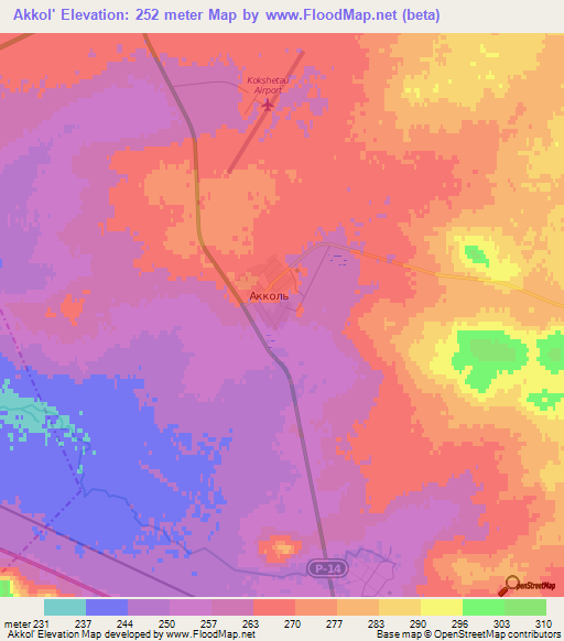 Akkol',Kazakhstan Elevation Map