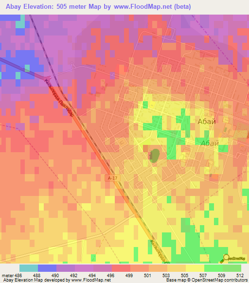 Abay,Kazakhstan Elevation Map