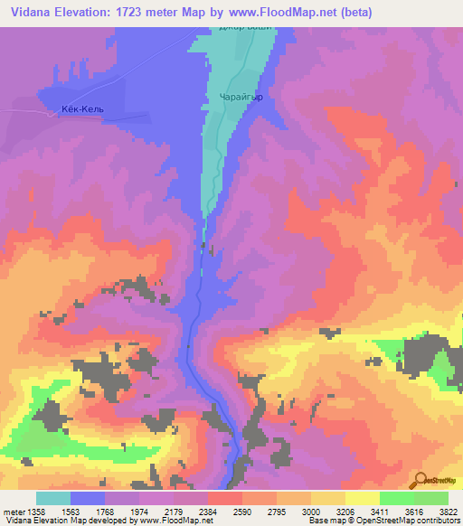 Vidana,Kyrgyzstan Elevation Map