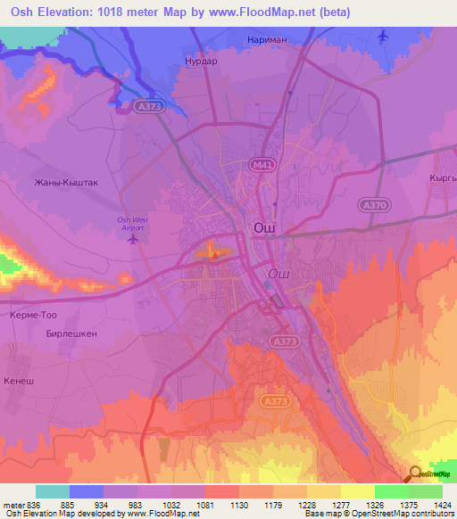 Osh,Kyrgyzstan Elevation Map