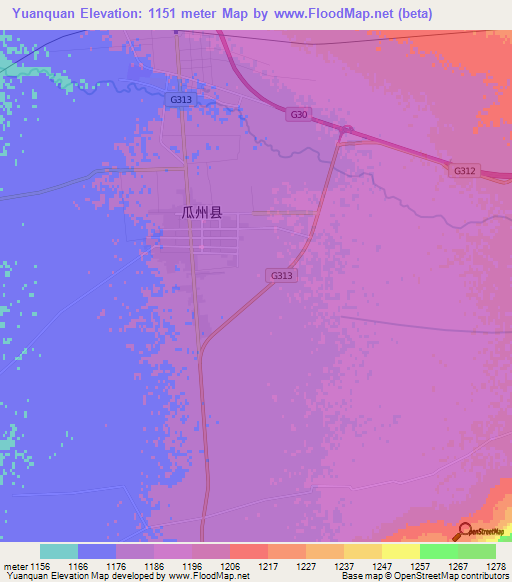Yuanquan,China Elevation Map