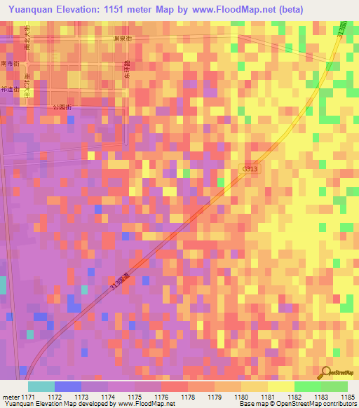 Yuanquan,China Elevation Map