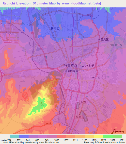 Urunchi,China Elevation Map