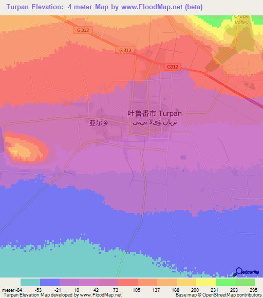 Turpan,China Elevation Map
