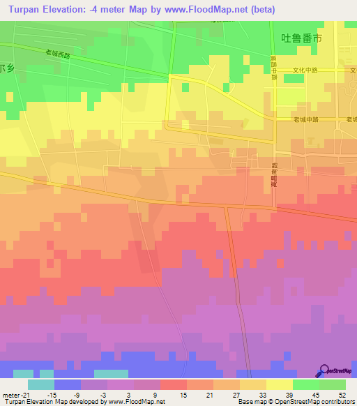 Turpan,China Elevation Map