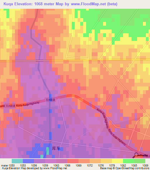 Kuqa,China Elevation Map