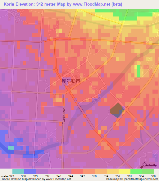 Korla,China Elevation Map