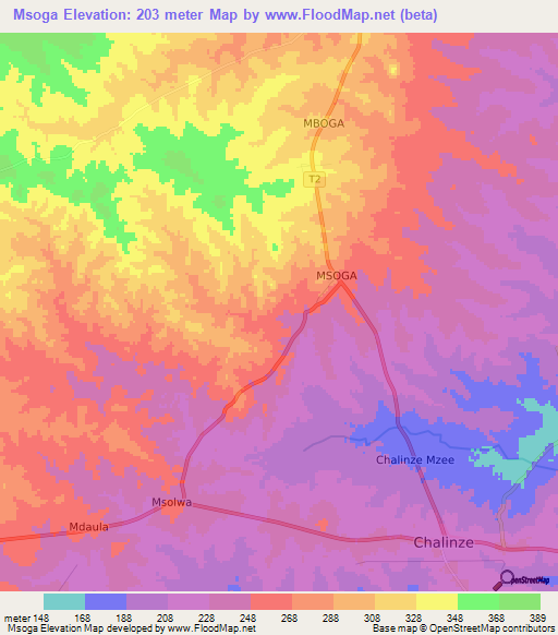 Msoga,Tanzania Elevation Map
