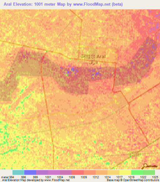 Aral,China Elevation Map