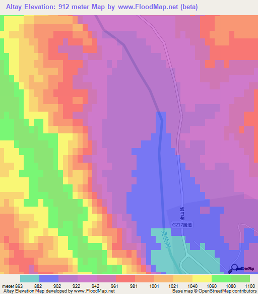 Altay,China Elevation Map