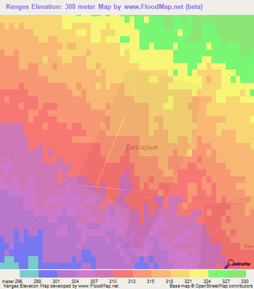 Kenges,Kazakhstan Elevation Map