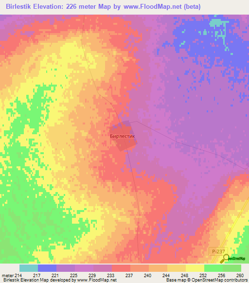 Birlestik,Kazakhstan Elevation Map