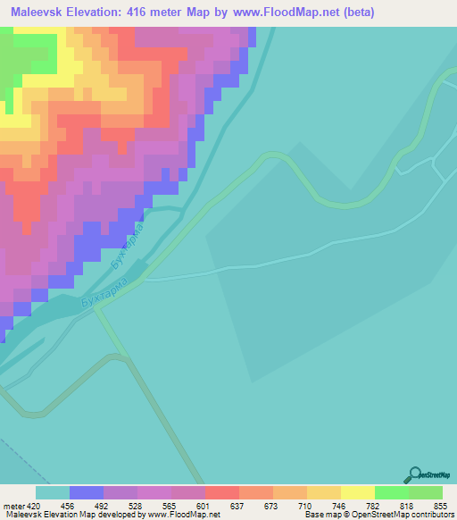 Maleevsk,Kazakhstan Elevation Map