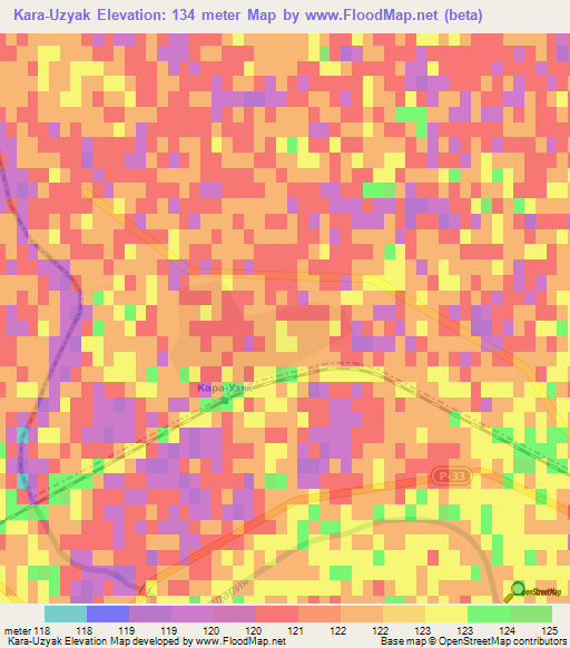 Kara-Uzyak,Kazakhstan Elevation Map