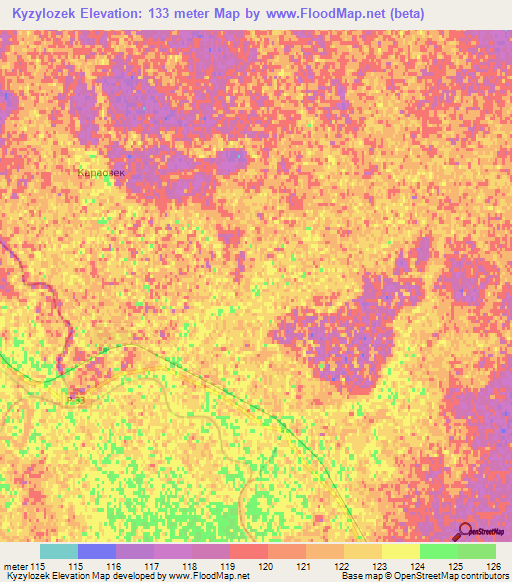 Kyzylozek,Kazakhstan Elevation Map