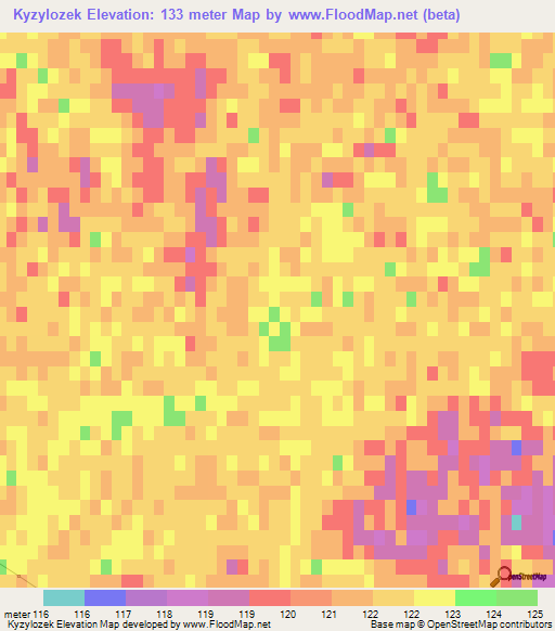 Kyzylozek,Kazakhstan Elevation Map