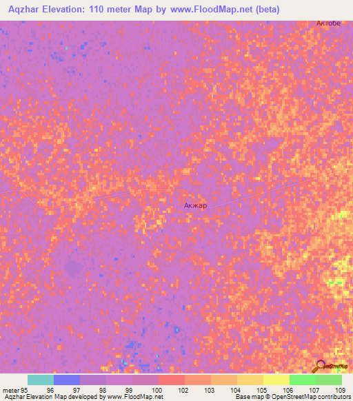 Aqzhar,Kazakhstan Elevation Map