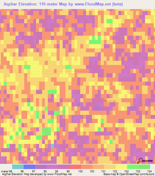 Aqzhar,Kazakhstan Elevation Map