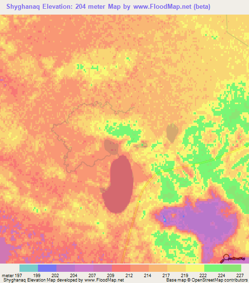 Shyghanaq,Kazakhstan Elevation Map