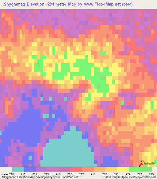 Shyghanaq,Kazakhstan Elevation Map