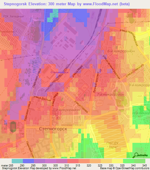 Stepnogorsk,Kazakhstan Elevation Map