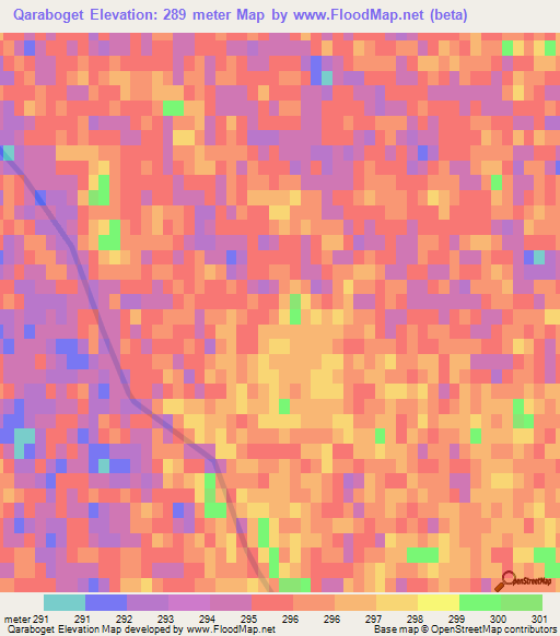 Qaraboget,Kazakhstan Elevation Map