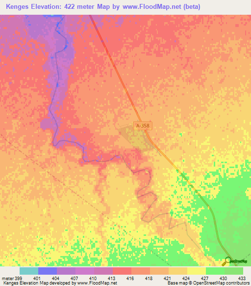 Kenges,Kazakhstan Elevation Map