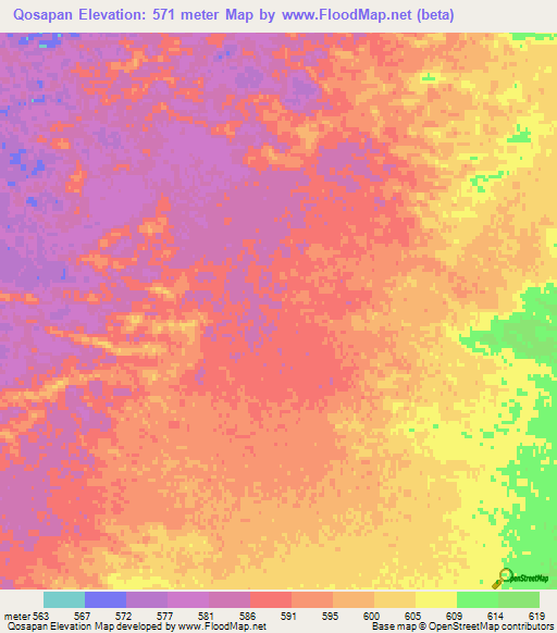 Qosapan,Kazakhstan Elevation Map