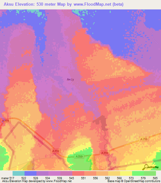 Aksu,Kazakhstan Elevation Map