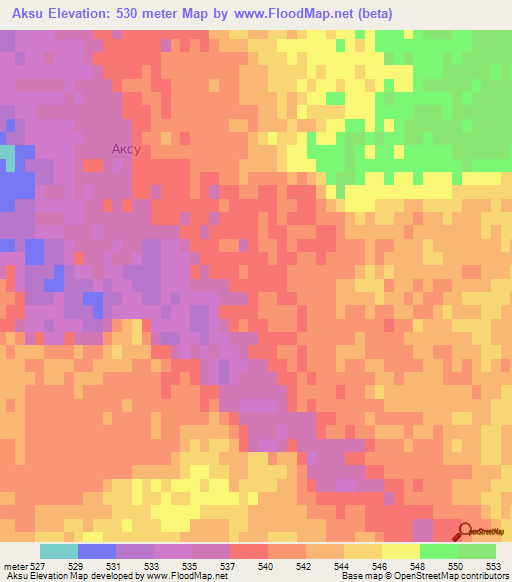 Aksu,Kazakhstan Elevation Map