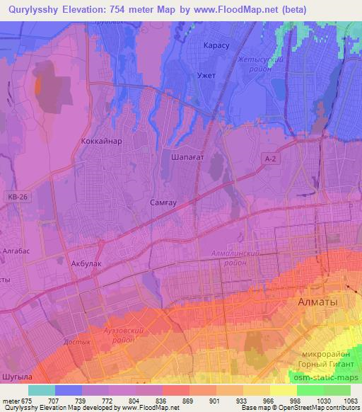 Qurylysshy,Kazakhstan Elevation Map