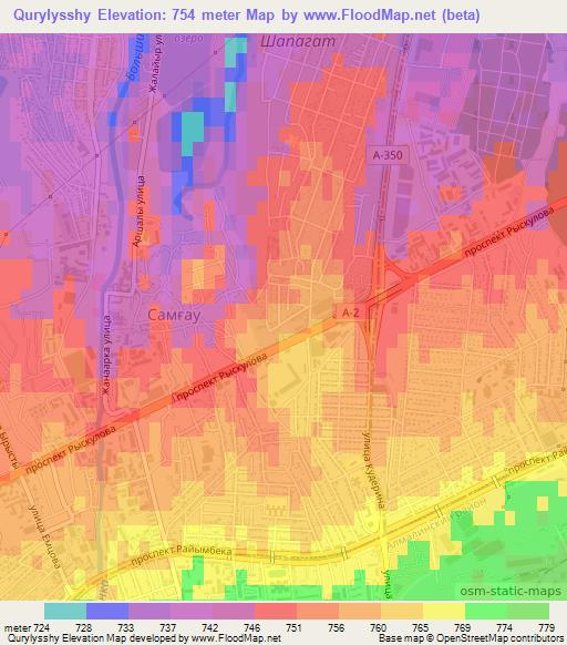 Qurylysshy,Kazakhstan Elevation Map