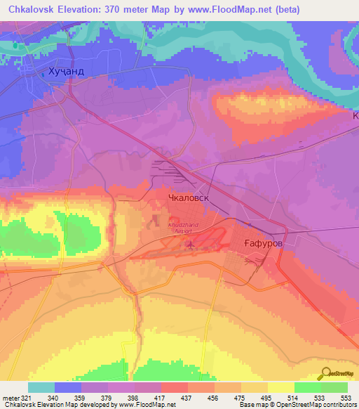 Chkalovsk,Tajikistan Elevation Map