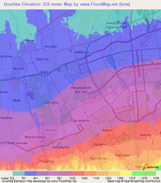Druzhba,Kazakhstan Elevation Map
