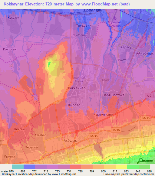 Kokkaynar,Kazakhstan Elevation Map