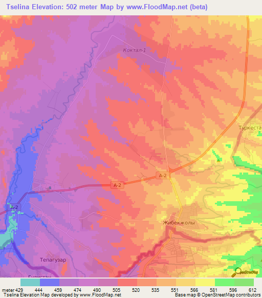 Tselina,Kazakhstan Elevation Map