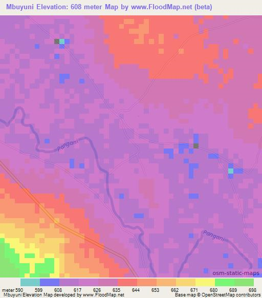 Mbuyuni,Tanzania Elevation Map