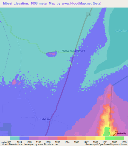 Mbesi,Tanzania Elevation Map