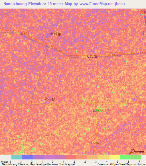 Nannizhuang,China Elevation Map