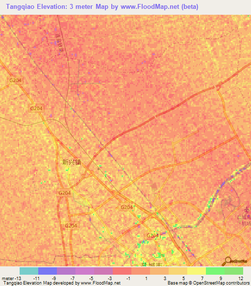 Tangqiao,China Elevation Map