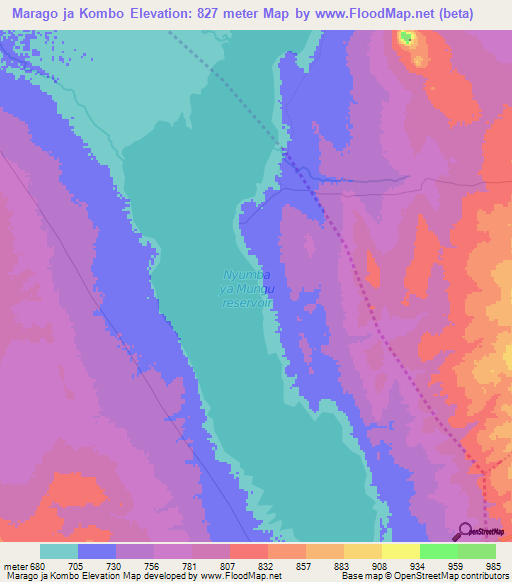 Marago ja Kombo,Tanzania Elevation Map