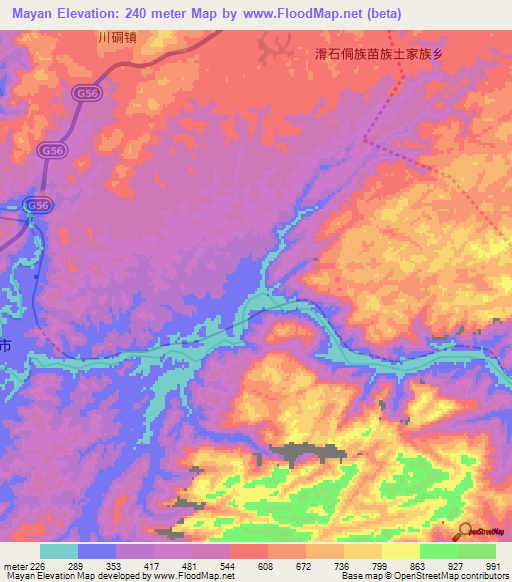 Mayan,China Elevation Map