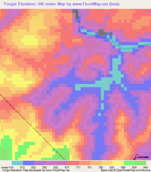 Yongxi,China Elevation Map