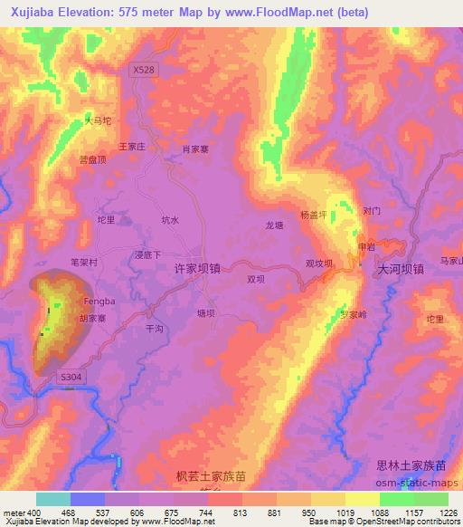 Xujiaba,China Elevation Map
