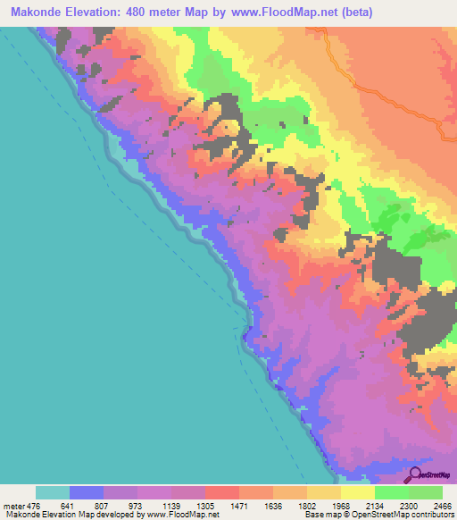Makonde,Tanzania Elevation Map