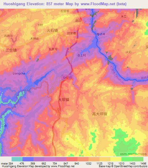Huoshigang,China Elevation Map