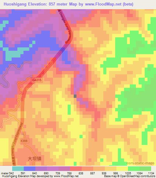 Huoshigang,China Elevation Map