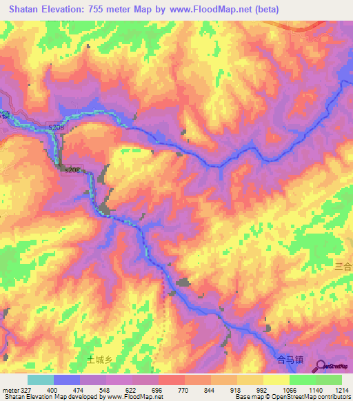 Shatan,China Elevation Map