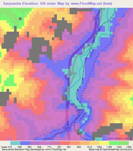Sanyuanba,China Elevation Map