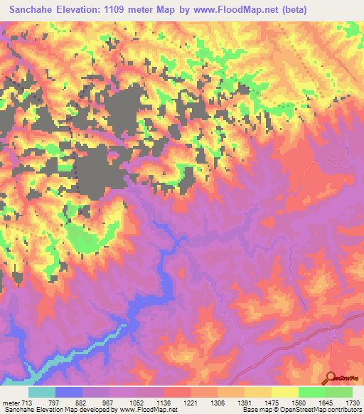 Sanchahe,China Elevation Map